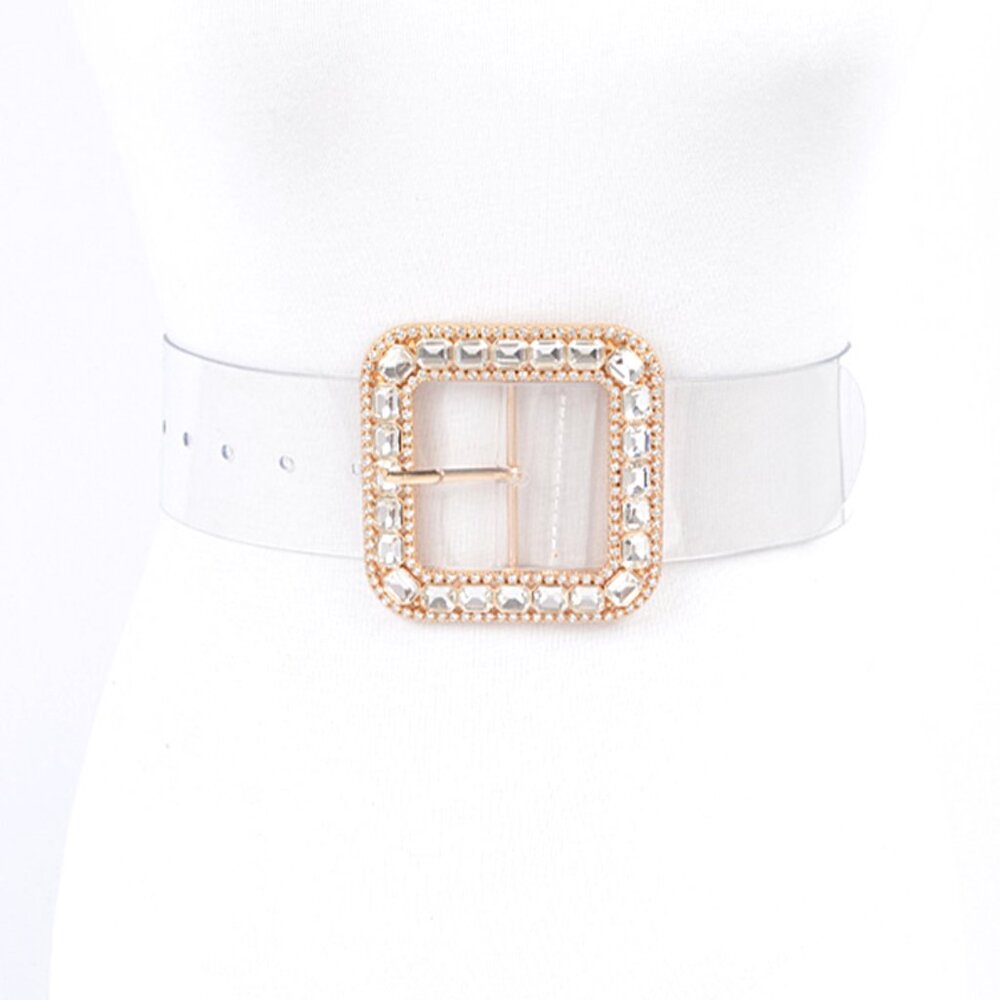BNWT Crystal Gold Square Buckle Cleared Transparent Fashion Belt